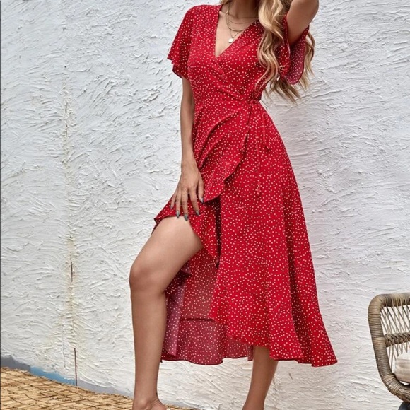 Boho polka dot wrap a line dress - Picture 14 of 15